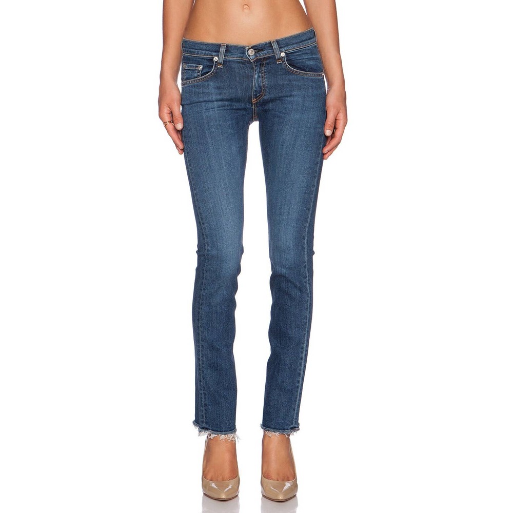 Rag & Bone Straight Leg Jeans in Clean La Paz Frayed Hem Blue Women's Size 29